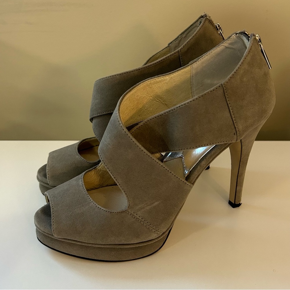 MICHAEL Michael Kors Elena Cross Strap Suede Platform Heels - Picture 3 of 10